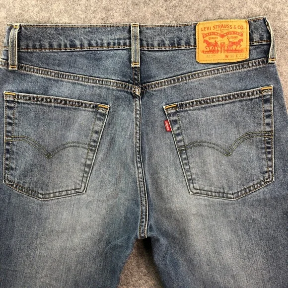 Levis 513 Mens 32x32 Blue Medium Wash Stretch Slim Straight Jeans - Picture 5 of 16
